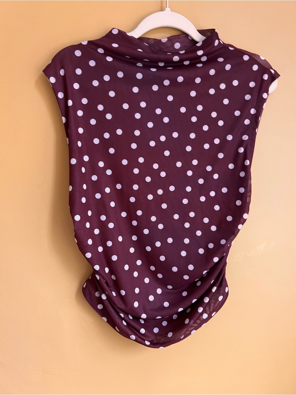Maeve Brown Polka Dot Cap-Sleeve Draped Top - Picture 7 of 8